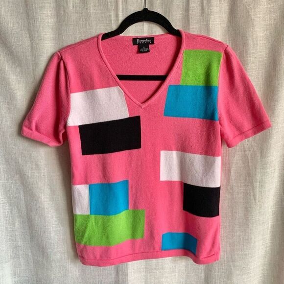 Hampshire Studio Sweaters - Hampshire Studio Geometric Print Knit Sweater Top Womens Small w/Short Sleeves